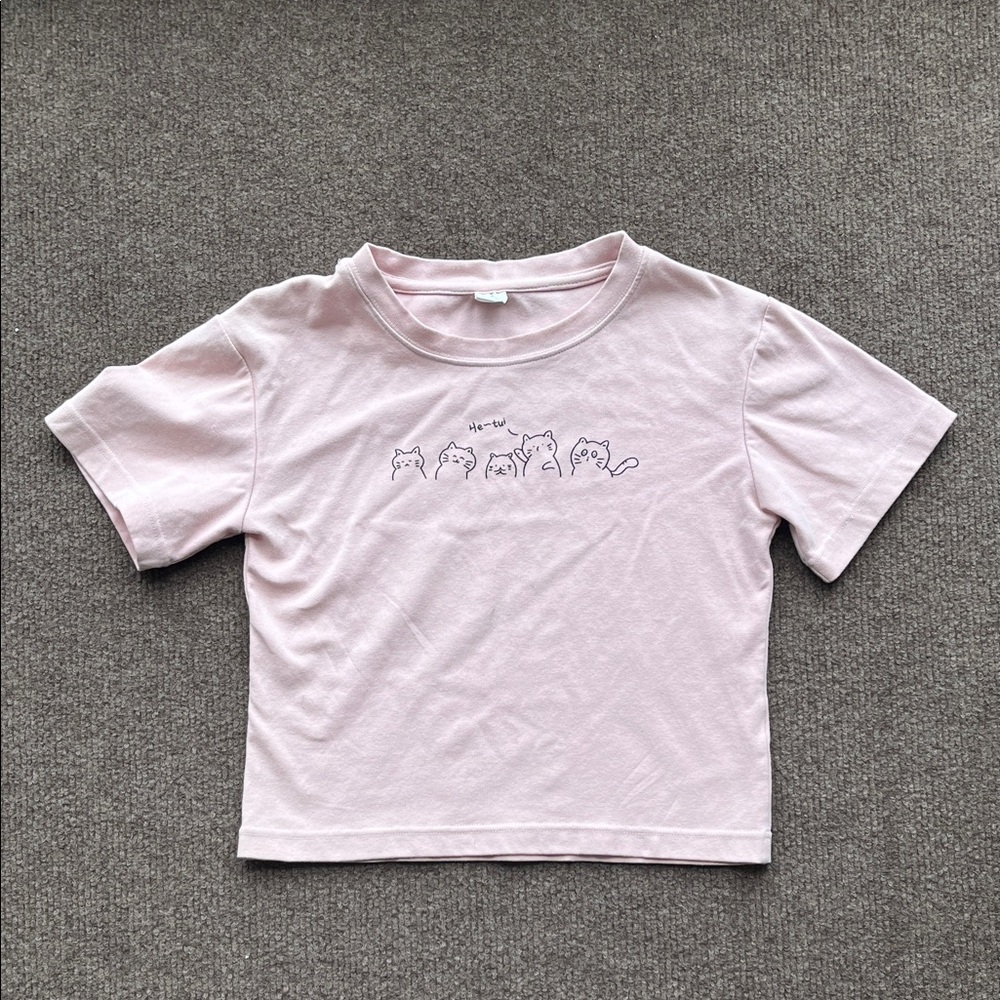 Cute Pink Cat Graphic Kids Tee